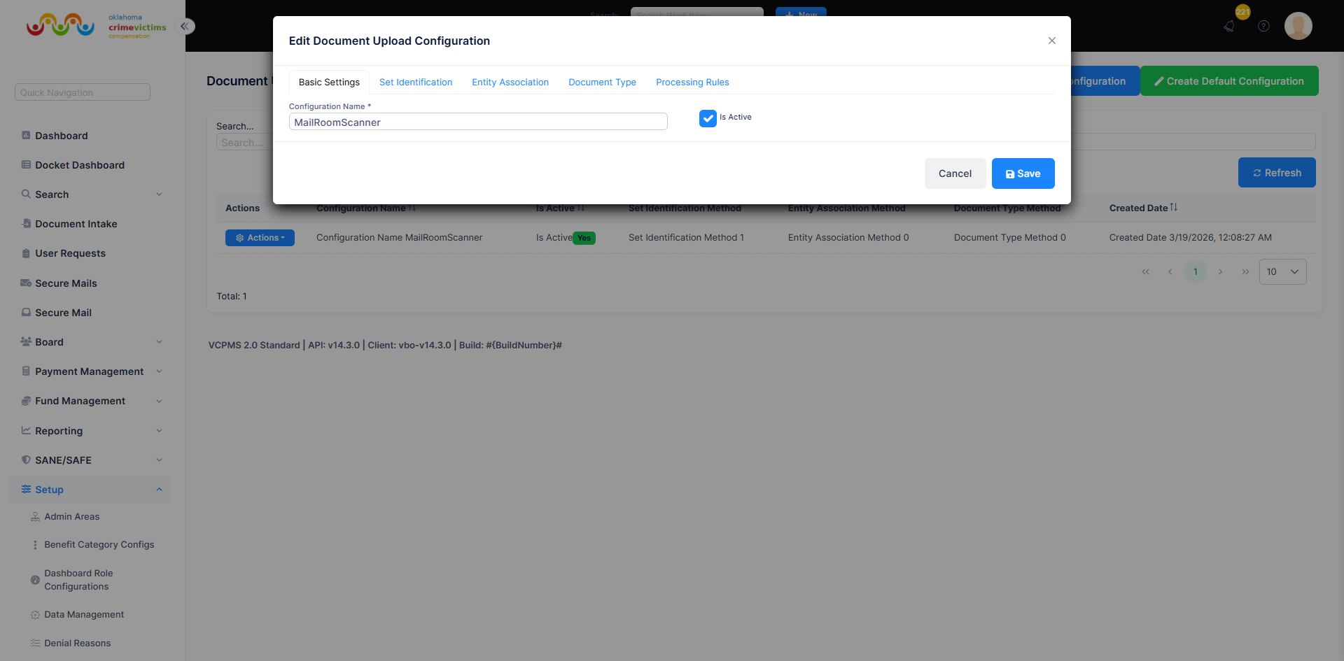 Basic Settings tab showing Configuration Name and Is Active fields
