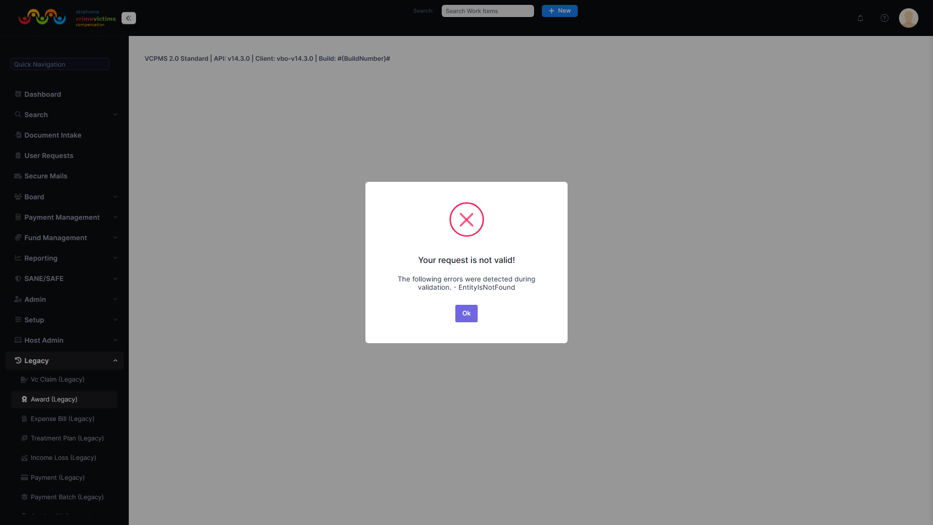 Award management interface with benefit type summary and board docket