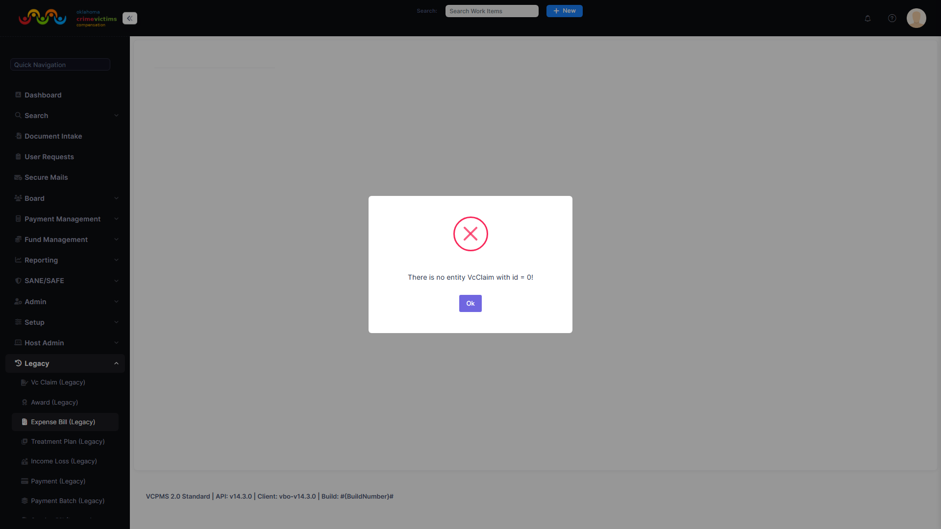 Expense Bill detail view showing service details, amounts, and supporting documentation