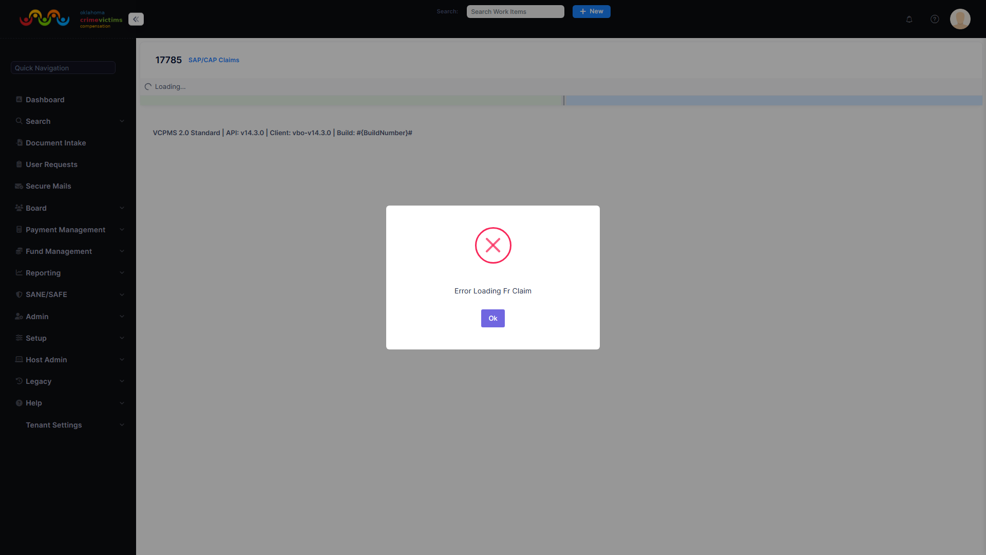 SAFE Claim detail view showing victim information, service dates, cost amounts, and claim status